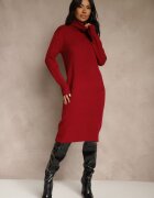 j&x Rochie pulover Bordo din bumbac și guler înalt Reinaria