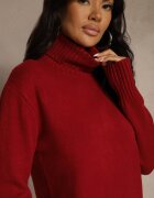 j&x Rochie pulover Bordo din bumbac și guler înalt Reinaria