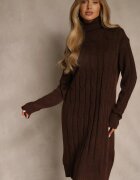 j&x Rochie Pulover Maro cu Guler Înalt din Lână și Bumbac cu Tricotaj Decorativ Reilenea