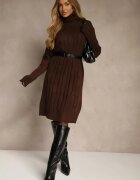 j&x Rochie Pulover Maro cu Guler Înalt din Lână și Bumbac cu Tricotaj Decorativ Reilenea