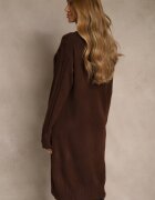 j&x Rochie Pulover Maro cu Guler Înalt din Lână și Bumbac cu Tricotaj Decorativ Reilenea
