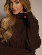 j&x Rochie Pulover Maro cu Guler Înalt din Lână și Bumbac cu Tricotaj Decorativ Reilenea