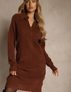 j&x Rochie pulover Maro din bumbac și lână decorată cu fermoar Reinda