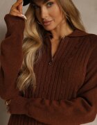 j&x Rochie pulover Maro din bumbac și lână decorată cu fermoar Reinda