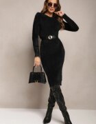 j&x Rochie pulover Neagră Midi tricotată pufoasă cu lână Breixate