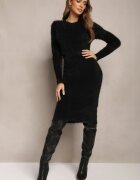 j&x Rochie pulover Neagră Midi tricotată pufoasă cu lână Breixate
