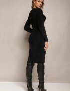 j&x Rochie pulover Neagră Midi tricotată pufoasă cu lână Breixate