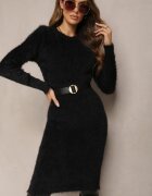 j&x Rochie pulover Neagră Midi tricotată pufoasă cu lână Breixate