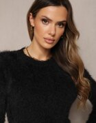 j&x Rochie pulover Neagră Midi tricotată pufoasă cu lână Breixate