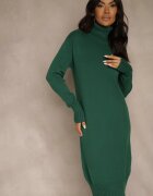 j&x Rochie pulover Verde din bumbac și guler înalt Reinaria