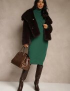 j&x Rochie pulover Verde din bumbac și guler înalt Reinaria