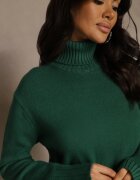 j&x Rochie pulover Verde din bumbac și guler înalt Reinaria