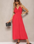 j&x Rochie Roșie din Viscoză cu Croială Evazată Legată la Gât și Spate Grines