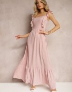 j&x Rochie Roz cu Legătură la Spate pe Bretele cu Volane și Elastic în Talie Rollas