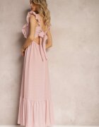 j&x Rochie Roz cu Legătură la Spate pe Bretele cu Volane și Elastic în Talie Rollas