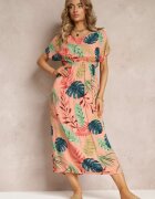 j&x Rochie Roz din Viscoză cu Flori și Elastic în Talie Timnita