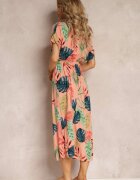 j&x Rochie Roz din Viscoză cu Flori și Elastic în Talie Timnita