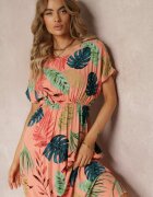 j&x Rochie Roz din Viscoză cu Flori și Elastic în Talie Timnita