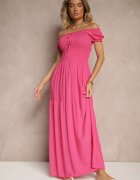 j&x Rochie Roz din Viscoză Stil Spaniol Ornată cu Volane Jenalena