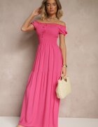 j&x Rochie Roz din Viscoză Stil Spaniol Ornată cu Volane Jenalena