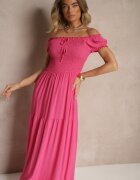 j&x Rochie Roz din Viscoză Stil Spaniol Ornată cu Volane Jenalena