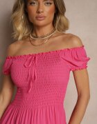 j&x Rochie Roz din Viscoză Stil Spaniol Ornată cu Volane Jenalena