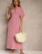 j&x Rochie roz închis cu bumbac și cu bust încrețit Filaviela