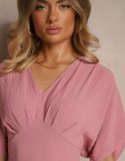 j&x Rochie roz închis cu bumbac și cu bust încrețit Filaviela