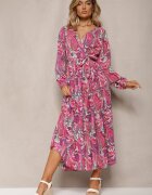 j&x Rochie Roz închis Plisată cu Decolteu petrecut și Model Paisley Olanetta