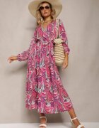 j&x Rochie Roz închis Plisată cu Decolteu petrecut și Model Paisley Olanetta