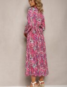 j&x Rochie Roz închis Plisată cu Decolteu petrecut și Model Paisley Olanetta