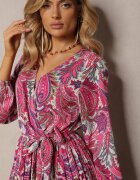 j&x Rochie Roz închis Plisată cu Decolteu petrecut și Model Paisley Olanetta