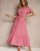 j&x Rochie Roz Tip Plic din Vâscoză Decorată cu O Cureaua Savioneira