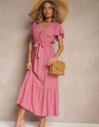 j&x Rochie Roz Tip Plic din Vâscoză Decorată cu O Cureaua Savioneira