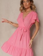 j&x Rochie roz tip plic din viscoză decorată cu curea Lanestea