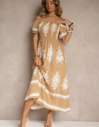 j&x Rochie spaniolă bej închis împodobită cu imprimeu etnic Aralette