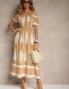j&x Rochie spaniolă bej închis împodobită cu imprimeu etnic Aralette