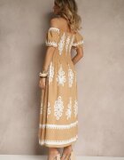 j&x Rochie spaniolă bej închis împodobită cu imprimeu etnic Aralette