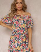 j&x Rochie spaniolă bleumarin-galbenă din viscoză și elastic în talie Pellin