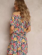 j&x Rochie spaniolă bleumarin-galbenă din viscoză și elastic în talie Pellin
