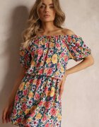 j&x Rochie spaniolă bleumarin-galbenă din viscoză și elastic în talie Pellin