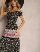 j&x Rochie spaniolă Negru-Roz din Viscoză cu Partea de Sus Încrețită Isteria