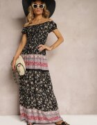 j&x Rochie spaniolă Negru-Roz din Viscoză cu Partea de Sus Încrețită Isteria