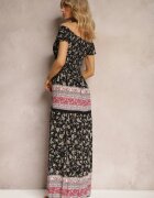 j&x Rochie spaniolă Negru-Roz din Viscoză cu Partea de Sus Încrețită Isteria