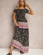 j&x Rochie spaniolă Negru-Roz din Viscoză cu Partea de Sus Încrețită Isteria