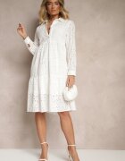 j&x Rochie tip cămașă Albă din Bumbac cu Decorațiuni Ajurate Ridioriana
