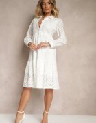 j&x Rochie tip cămașă Albă din Bumbac cu Decorațiuni Ajurate Ridioriana
