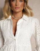 j&x Rochie tip cămașă Albă din Bumbac cu Decorațiuni Ajurate Ridioriana