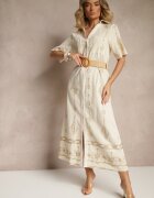 j&x Rochie tip cămașă Bej din bumbac cu curea împletită Sariene