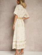 j&x Rochie tip cămașă Bej din bumbac cu curea împletită Sariene